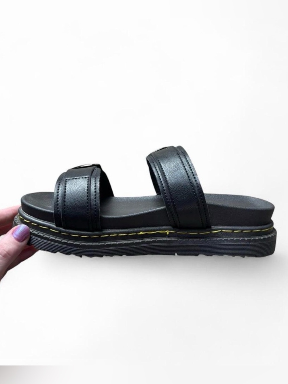 Black Sandals with Yellow Stitching - Picture 3 of 4
